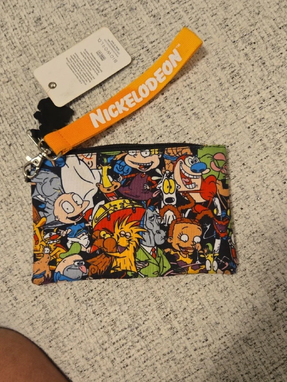 Nickelodeon Multicolor Cartoon Character Zip Pouch with Orange Lanyard